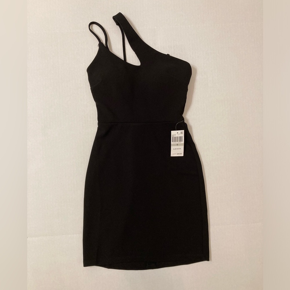 B Darlin | NWT Women’s One Shoulder Cutout Sheath Black Dress - Picture 2 of 8